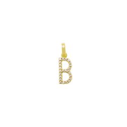 Ciondolo Lettera Iniziale "B" Stampatello con Zirconi in Oro Giallo