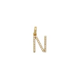 Ciondolo Lettera Iniziale "N" Stampatello con Zirconi in Oro Giallo