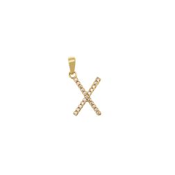 Ciondolo Lettera Iniziale "X" Stampatello con Zirconi in Oro Giallo