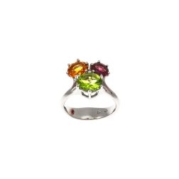 Anello Fancy, Peridoto Topazio e Rodolite in Platino