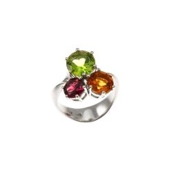 Fancy Ring, Peridot Topaz and Rhodolite in Platinum