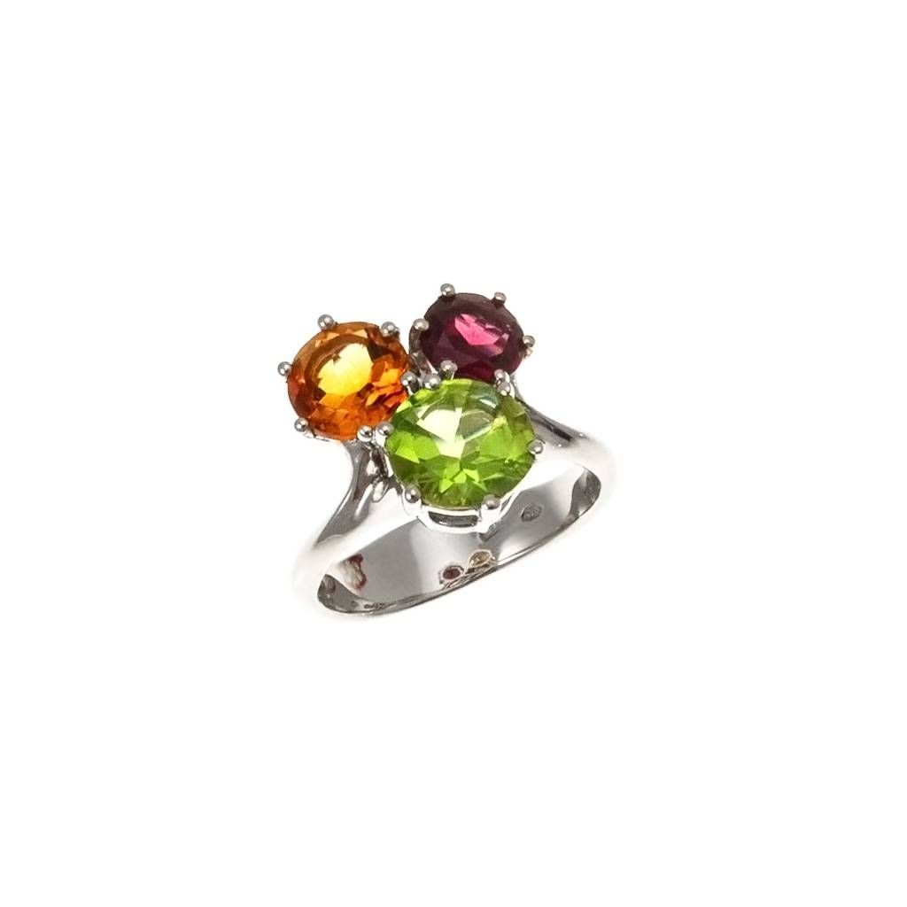 Anello Fancy, Peridoto Topazio e Rodolite in Platino