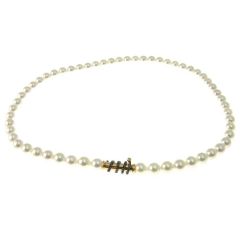 Akoya Pearls Necklace with Spiral Clasp and Black Diamonds