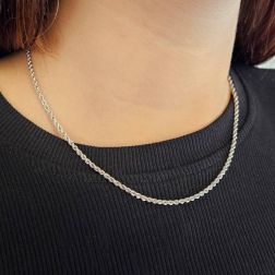 Photo of worn Platinum Rope Link necklace 40cm x 2.30mm