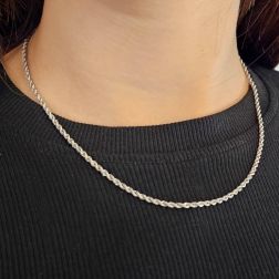 Photo of worn Platinum Rope Link necklace 42cm x 2.30mm