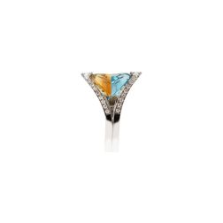 Design Ring "Mid-Summer Dream" with yellow and blue Topaz and Diamonds in 18kt white gold