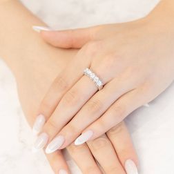 Photo of worn 5 GIA Certificate Diamonds of 0.30ct Ring Suspended