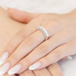 Photo of worn 5 GIA Certificate Diamonds of 0.30ct Ring Suspended