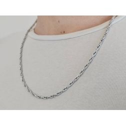 Photo of worn 55cm Semi-rigid Tubular Chain Necklace in White Gold