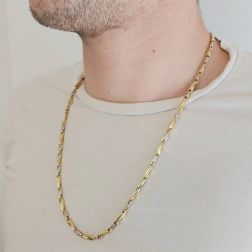 Photo of worn Yellow and White Gold Spiral Tubular 60cm Necklace