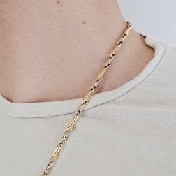 Collana 60cm Tubolare alternati Oro Giallo e Bianco indossato
