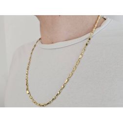 Photo of worn 61cm Trapezoid Grains Necklace Yellow Gold
