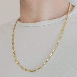 Photo of worn 61cm Trapezoid Grains Necklace Yellow Gold