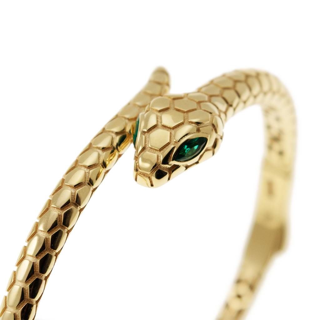 Rigid Snake bracelet with green zircons