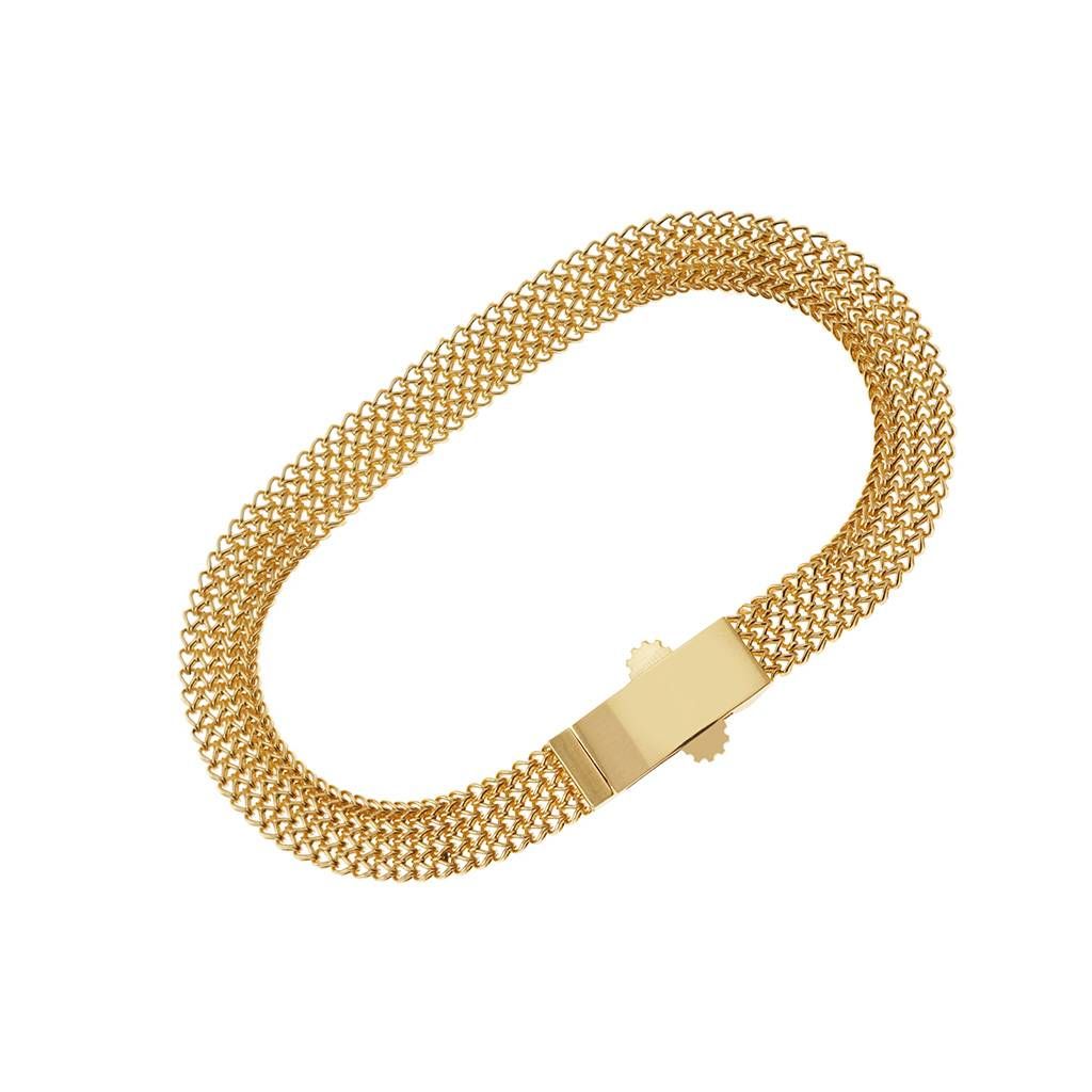 Yellow gold flat link soft chain bracelet with plate clasp