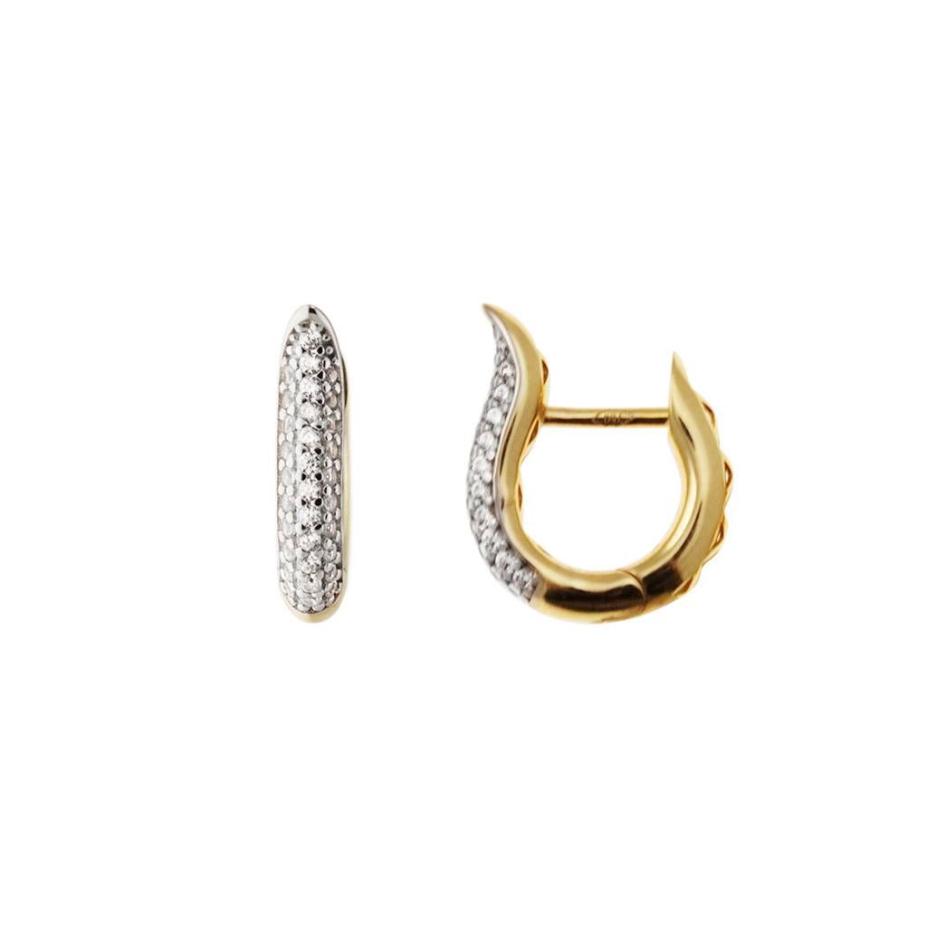 Yellow Gold Arch Shaped Lobe Hoops with Zircons