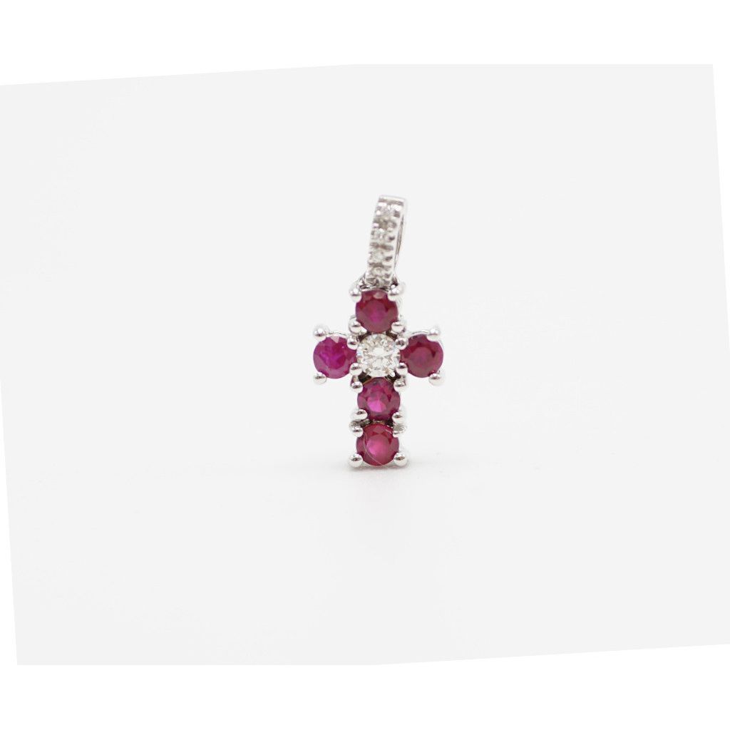 Ciondolo Croce con Rubini - Larghezza 8.3mm