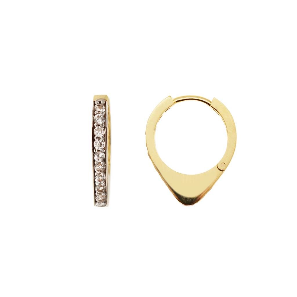 Yellow Gold Drop Shaped Hoops with Zircons