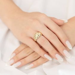 Photo of worn Super Lightweight Shell Shaped Ring in Yellow Gold