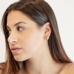 Photo of worn Super Lightweight Shell Shaped Lobe Earrings in Yellow Gold