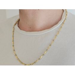 Collana 60cm Tubolare Occhio di pernice tonda rigata in Oro Giallo alternata con 2 occhielli in Bianco foto indossata