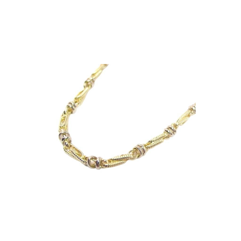 Bracciale Occhio di Pernice tubolare rigata in Oro Giallo alternata con 2 occhielli in Bianco