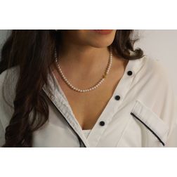 5.5mm Pearl Necklace 6mm Sphere Yellow Gold - 42cm