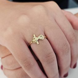 Photo of worn Cross Ring with Infinity Yellow Gold