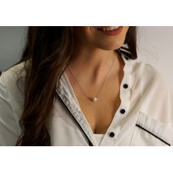 Photo of worn Teardrop Necklace with 8-9mm Akoya Pearl - white gold