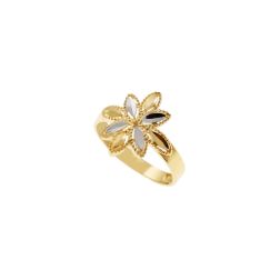 Ring with faceted flower in yellow and white gold