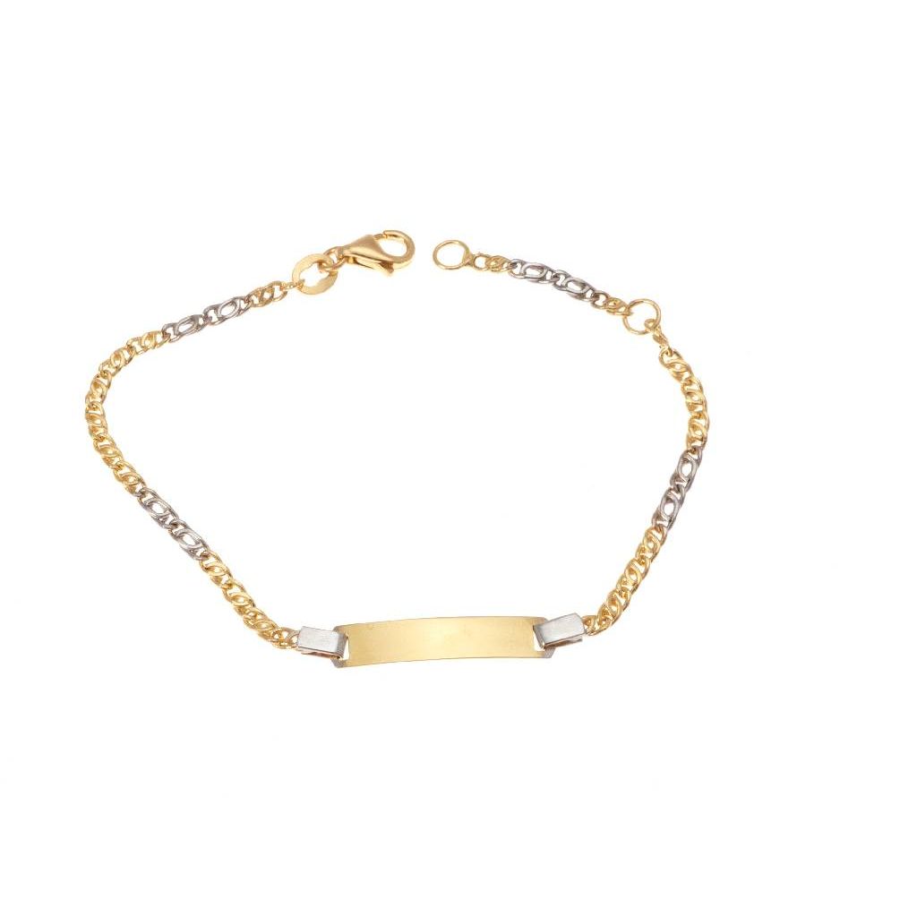Bracciale Baby con Targa maglia Tigre e Pernice Oro Giallo e Bianco