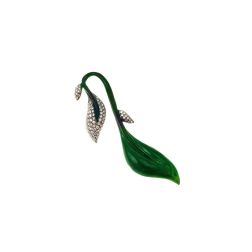 Dark Green Leaf Charm in 18kt White Gold and Diamonds