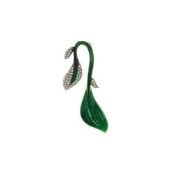 Dark Green Leaf Charm in 18kt White Gold and Diamonds