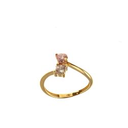 Anello contrariè 2 zirconi, cuore colorato, in Oro Giallo