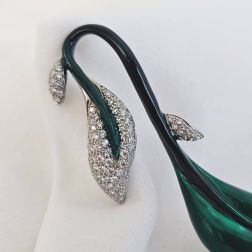 Ciondolo Foglia Verde Scuro Smaltata e Diamanti