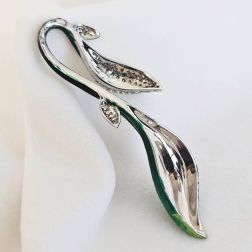 Ciondolo Foglia Verde Scuro Smaltata e Diamanti retro