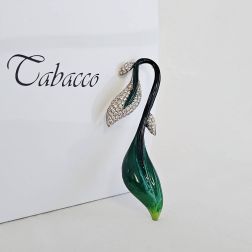 Dark Green Leaf Charm in 18kt White Gold and Diamonds
