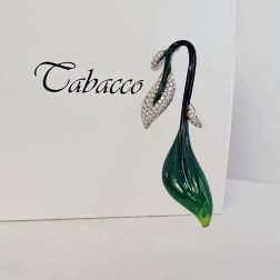 Dark Green Leaf Charm in 18kt White Gold and Diamonds