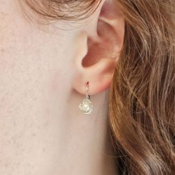 Photo of worn Rosée Classic Hook earrings with Freshwater pearl
