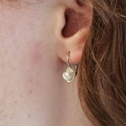 Photo of worn Rosée Classic Hook earrings with Freshwater pearl