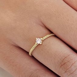 photo of worn of Torchon Solitaire Ring Coloured Zircon, in Yellow Gold