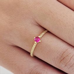 photo of worn of Torchon Solitaire Ring Coloured Zircon, in Yellow Gold