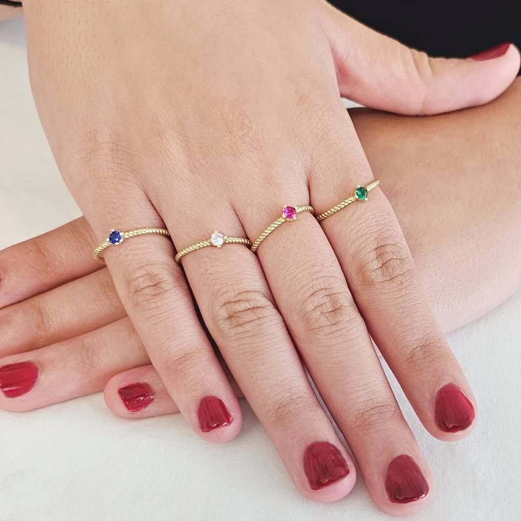 photo of worn of Torchon Solitaire Ring Coloured Zircon, in Yellow Gold