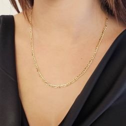 Photo of worn 50cm x 3.20mm Figaro yellow gold Necklace