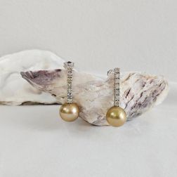 Orecchini pendenti con Perla Gold e Diamanti Brown