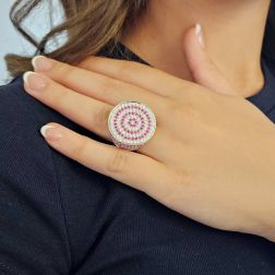 Photo of worn Spiral Design Ring with Rubies and Diamonds