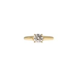 Oval Solitaire Ring with Round Zircon in yellow gold