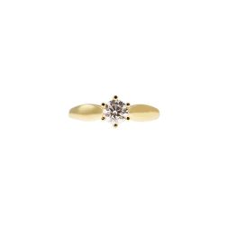 Band Solitaire Ring with Round Zircon in Yellow Gold