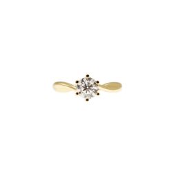 Vine Solitaire Ring with Round Zircon in Yellow Gold