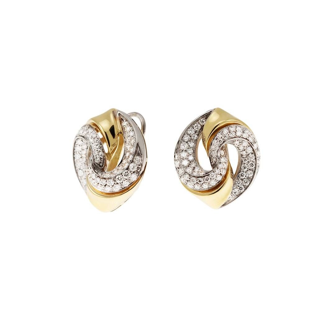 Braided Earrings with 152 Diamonds in Yellow and White Gold